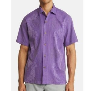 NWT Tommy Bahama Camp Shirt‎ Bali Border Embossed Deep Lavender SS 100% Silk M